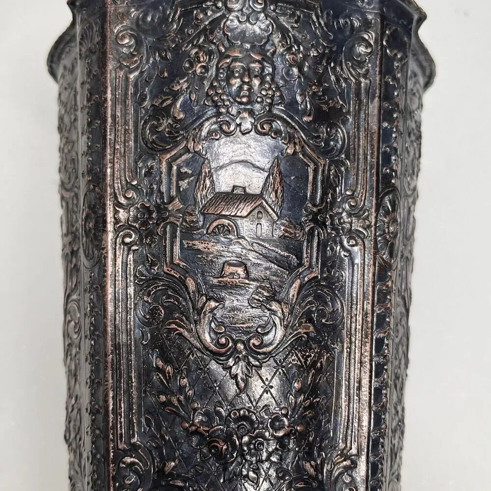 Antique E.G. Webster & Sons Silver Plated Cocktail Shaker & Cup Dutch Repousse